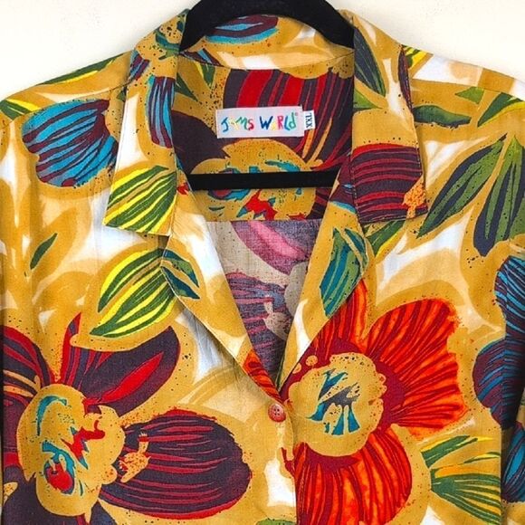 Jams World Women's Tropical Floral Shirt Sleeve Button Front Blouse Top Size XXL - Picture 6 of 9